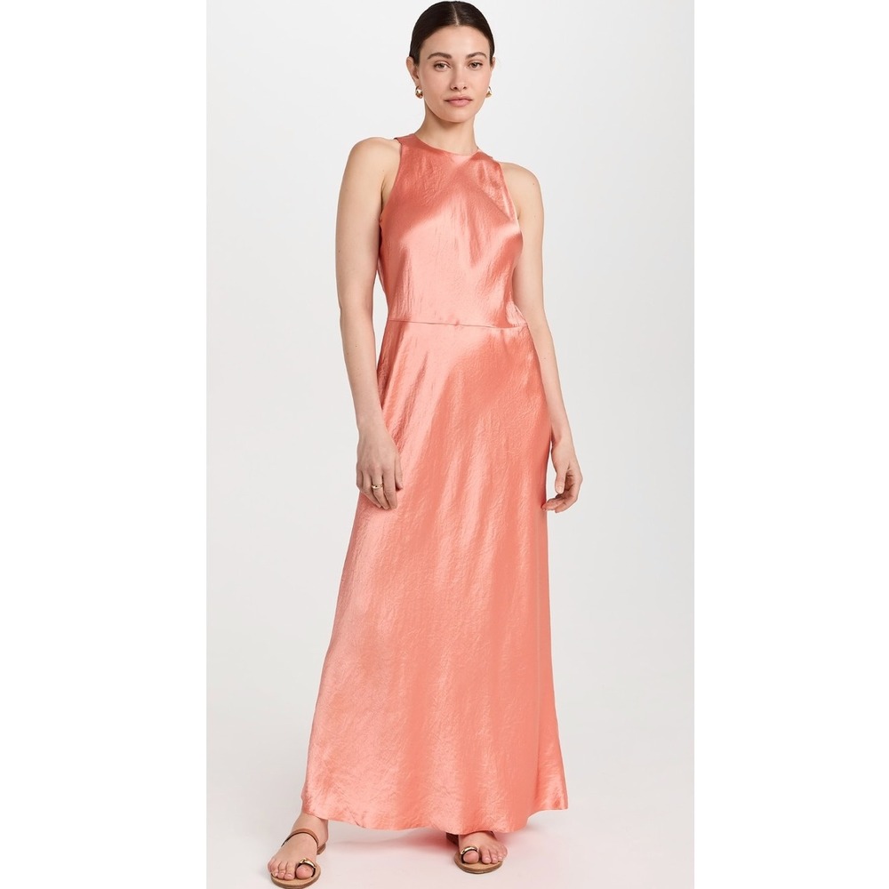 Vince Coral Orange Satin Sleeveless Maxi Dress XL Lean Maxi Dress NWT *DAMAGED*